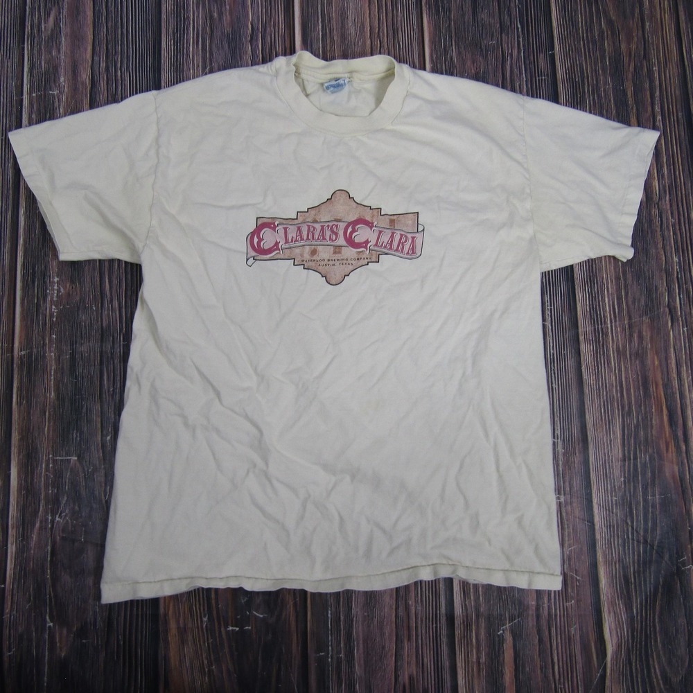 Vintage Hanes Shirt Mens Large White Claras Logo Single Stitch Made USA 90s